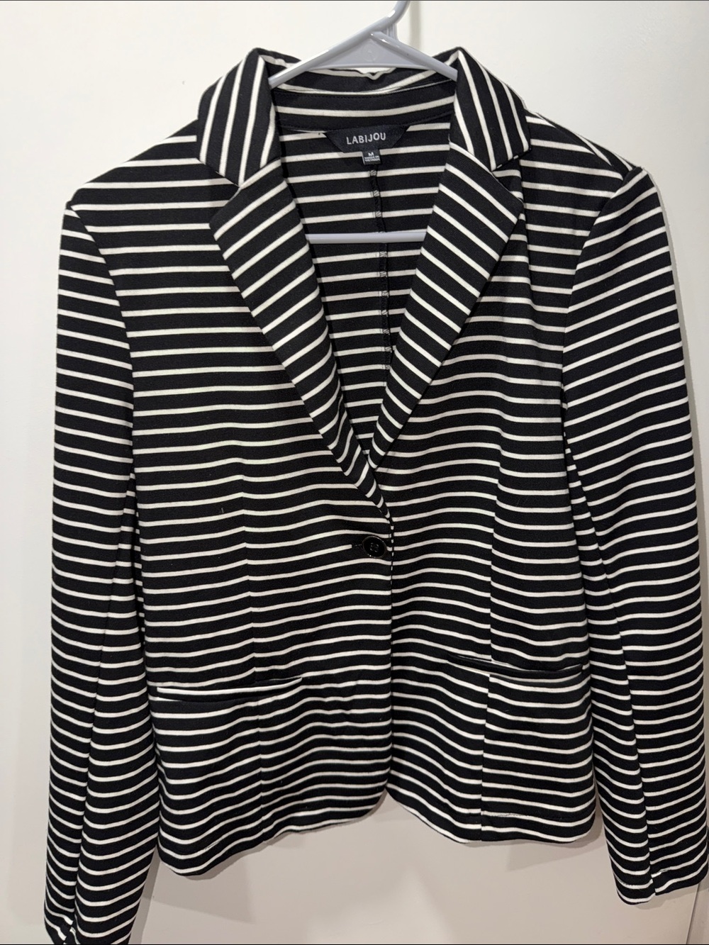 LabiJou Black & White Striped Single-Button Blazer